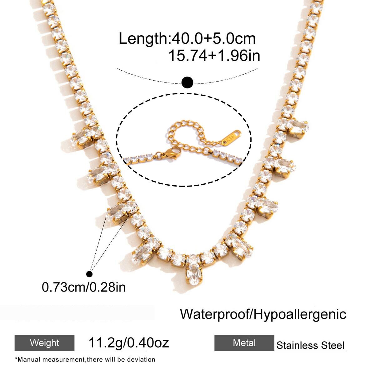 Luxurious Elegant Chain Stainless Steel Waterproof Gold Color Zircon Women's Chain Necklaces h5 