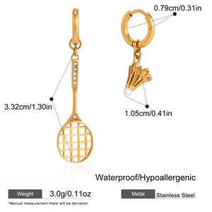 Tennis Racket Shape Stainless Steel Waterproof Gold Color Zircon Women's Drop Earrings h5