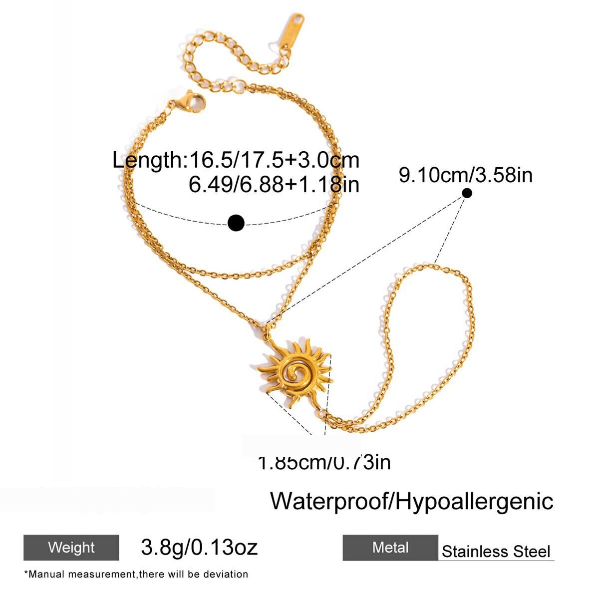 Retro Sun Stainless Steel Waterproof Gold Color Women's Hand Chain 