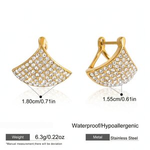 Simple Stainless Steel Waterproof Gold Color Rhinestone Women's Hoop Earrings h5