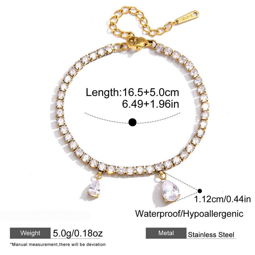 Luxurious Stainless Steel Waterproof Gold Color Zircon Women's Charm Bracelets