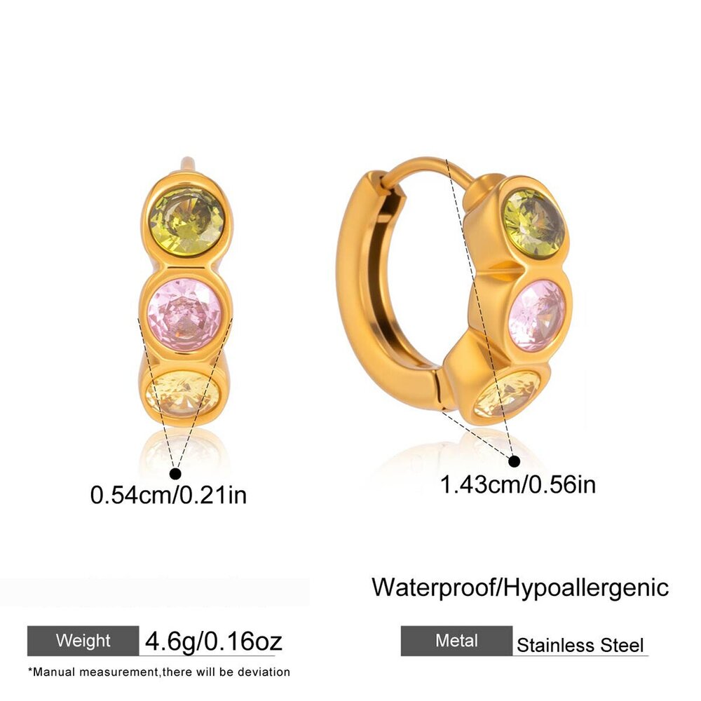 Simple Circle Stainless Steel Waterproof Gold Color Zircon Women's Hoop Earrings