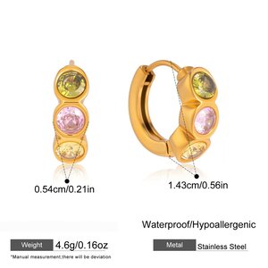 Simple Circle Stainless Steel Waterproof Gold Color Zircon Women's Hoop Earrings h5