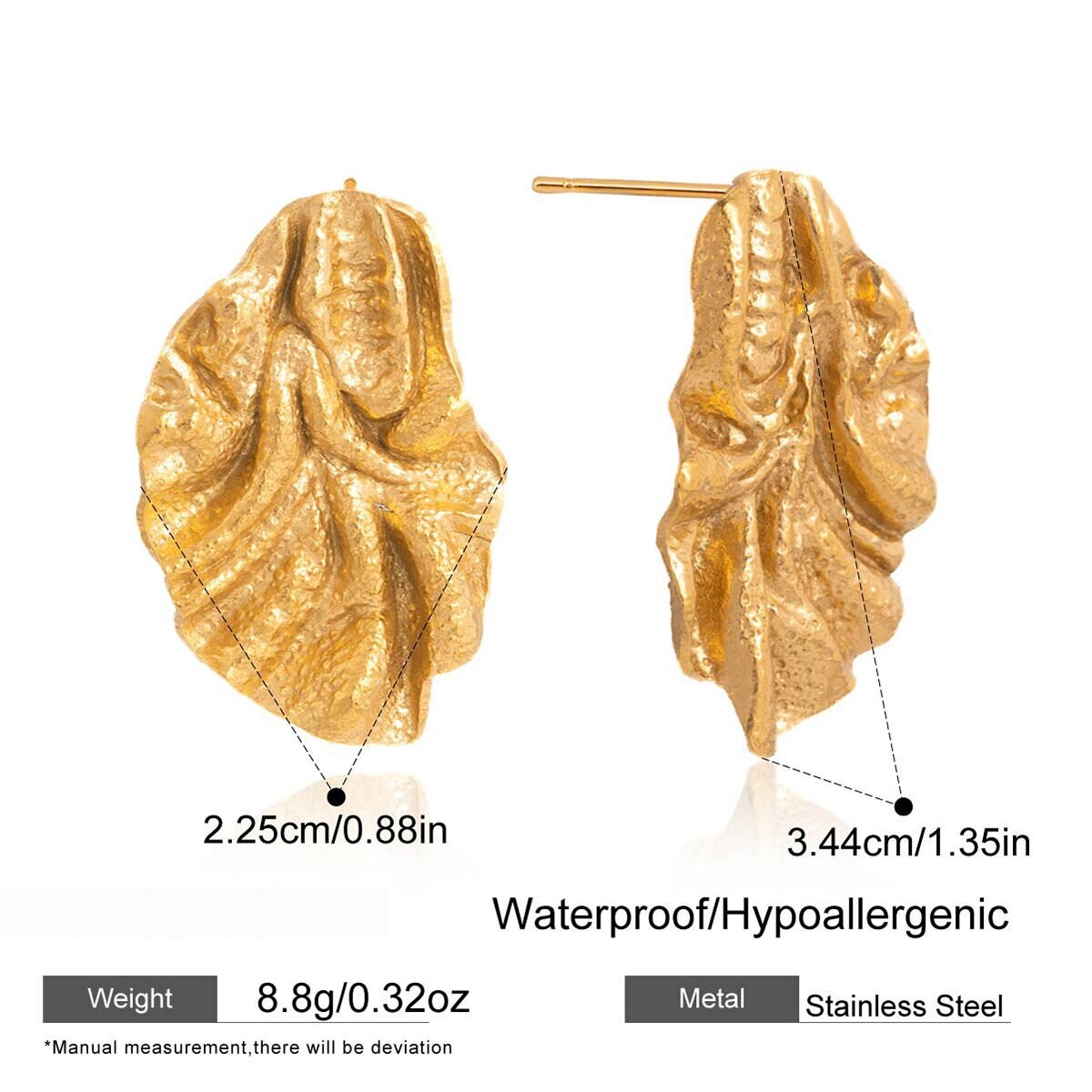 Retro Irregular Shape Stainless Steel Waterproof Gold Color  Women's Stud Earrings h5 