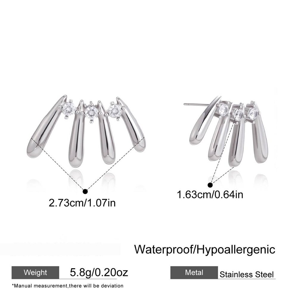 Stainless Steel Waterproof Gold Color Zircon Women's Stud Earrings