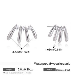 Stainless Steel Waterproof Gold Color Zircon Women's Stud Earrings h5