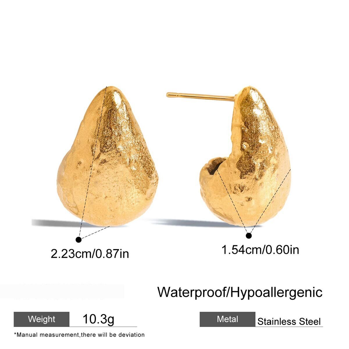 Pendientes Sencillos De Botón Para Mujer, De Acero Inoxidable, Color Dorado, Resistentes Al Agua, Con Forma De Gota. 