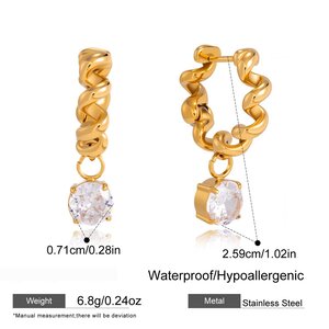 Lines Stainless Steel Waterproof Gold Color Zircon Women's Drop Earrings h5