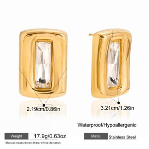 Simple Rectangle Stainless Steel Waterproof Gold Color Zircon Women's Stud Earrings h5