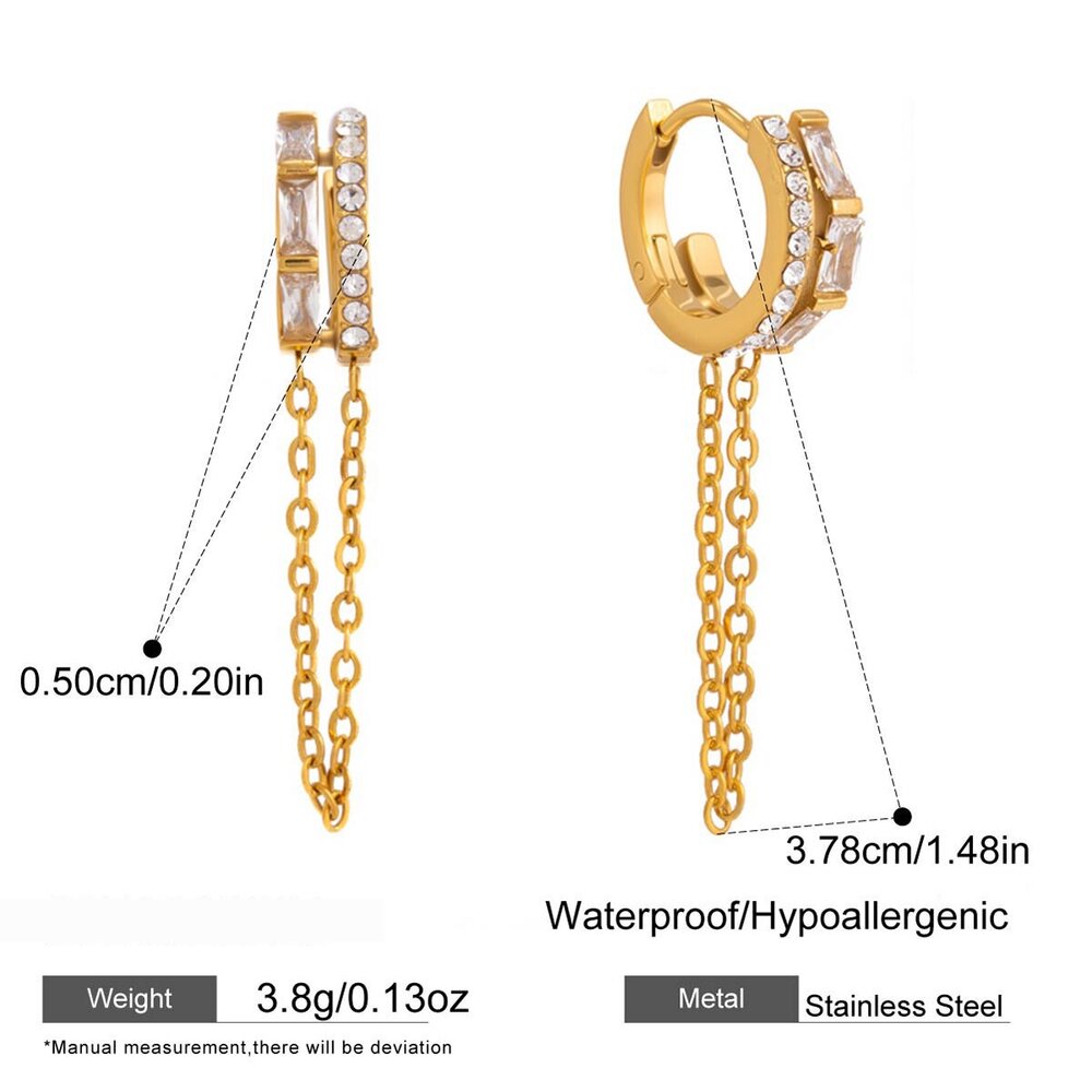 Simple Tassel Stainless Steel Waterproof Gold Color Zircon Women's Dangle Earrings