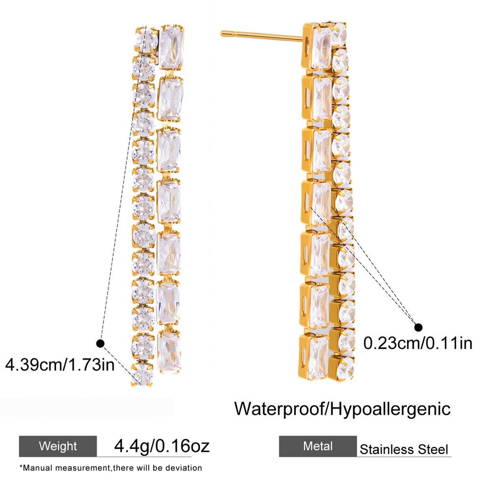 Luxurious Tassel Stainless Steel Waterproof Gold Color Zircon Women's Dangle Earrings