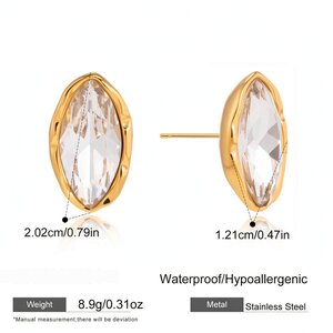 Simple Ellipse Shape Stainless Steel Waterproof Gold Color Zircon Women's Stud Earrings h5