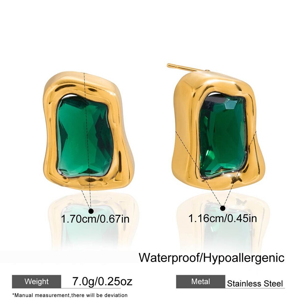 Retro Rectangle Ellipse Shape Stainless Steel Waterproof Gold Color Zircon Women's Earring Sets