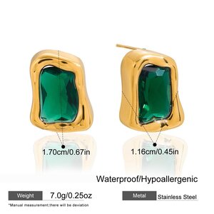 Retro Rectangle Ellipse Shape Stainless Steel Waterproof Gold Color Zircon Women's Earring Sets h5