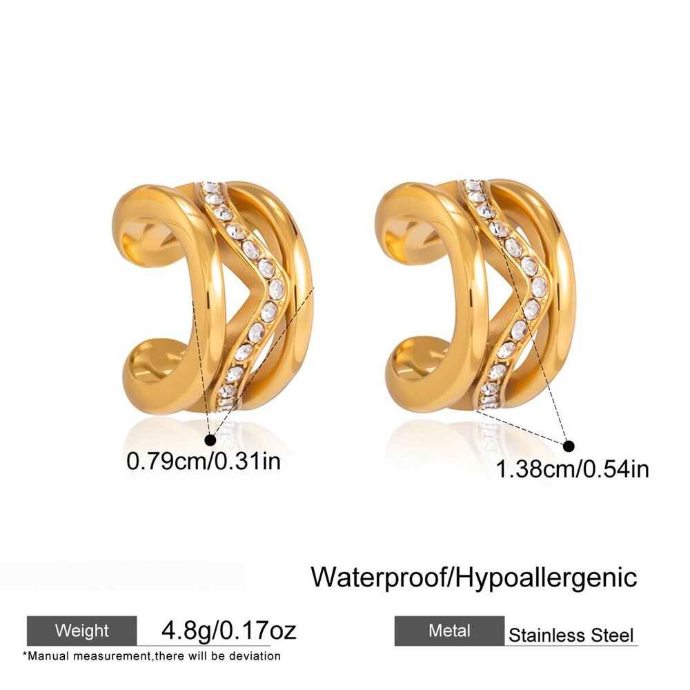 Simple Circle Stainless Steel Waterproof Gold Color Zircon Women's Hoop Earrings