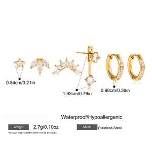 Classic Star Leaf Stainless Steel Waterproof Gold Color Zircon Women's Earring Sets h5