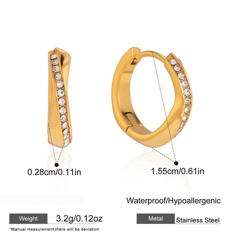 Simple Circle Stainless Steel Waterproof Gold Color Rhinestone Women's Hoop Earrings