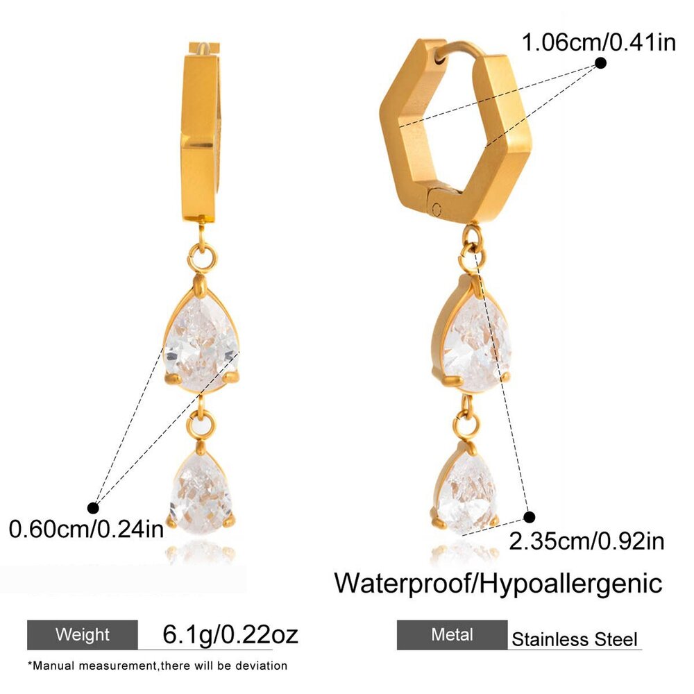 Simple Droplet Stainless Steel Waterproof Gold Color Zircon Women's Drop Earrings