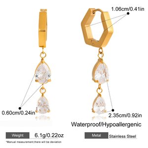 Simple Droplet Stainless Steel Waterproof Gold Color Zircon Women's Drop Earrings h5