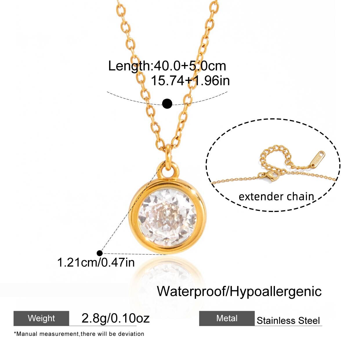 Simple Droplet Stainless Steel Waterproof Gold Color Zircon Women's Necklaces Sets 