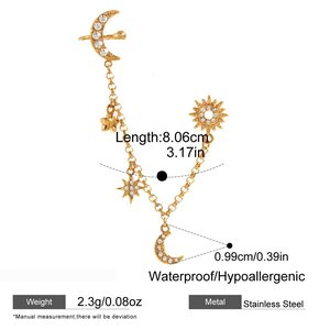 Simple Star Moon Stainless Steel Waterproof Gold Color Rhinestone Women's Dangle Earrings h5