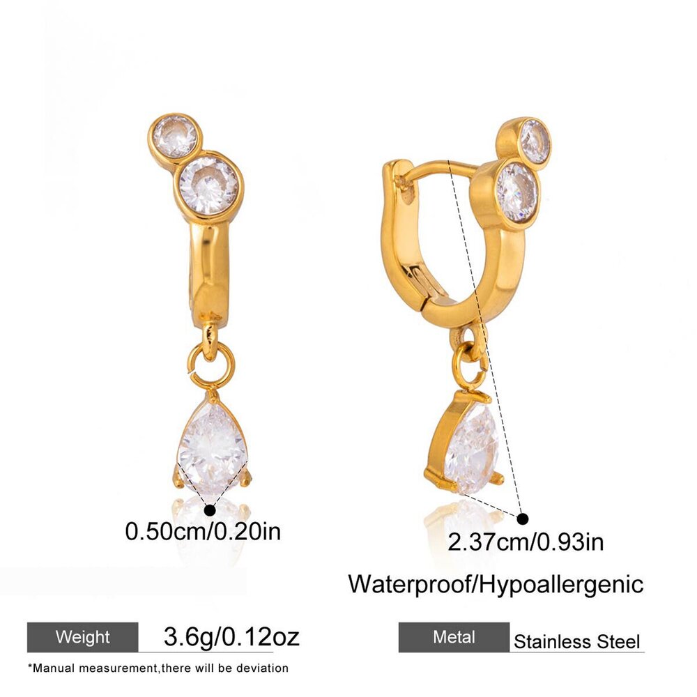 Simple Droplet Stainless Steel Waterproof Gold Color Zircon Women's Drop Earrings