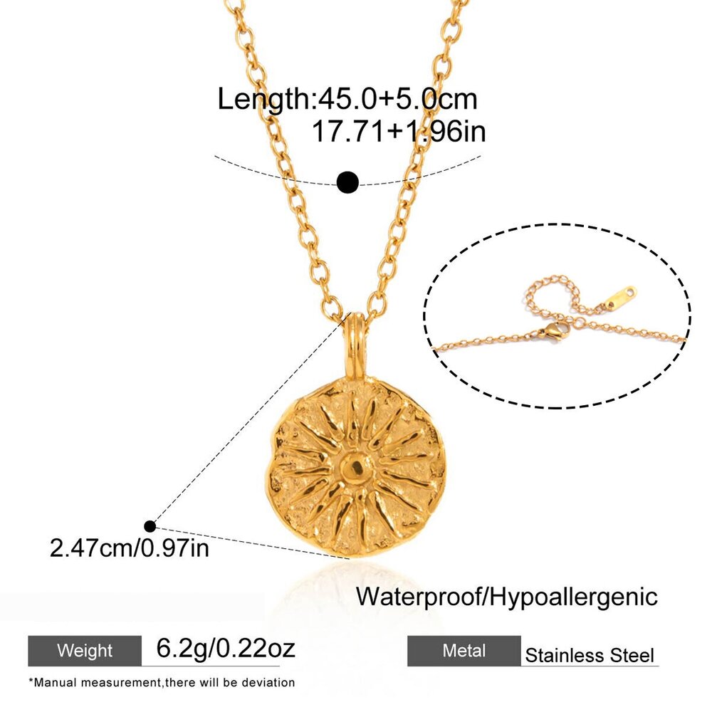 Retro Sun Moon Stainless Steel Waterproof Gold Color Women's Pendant Necklaces