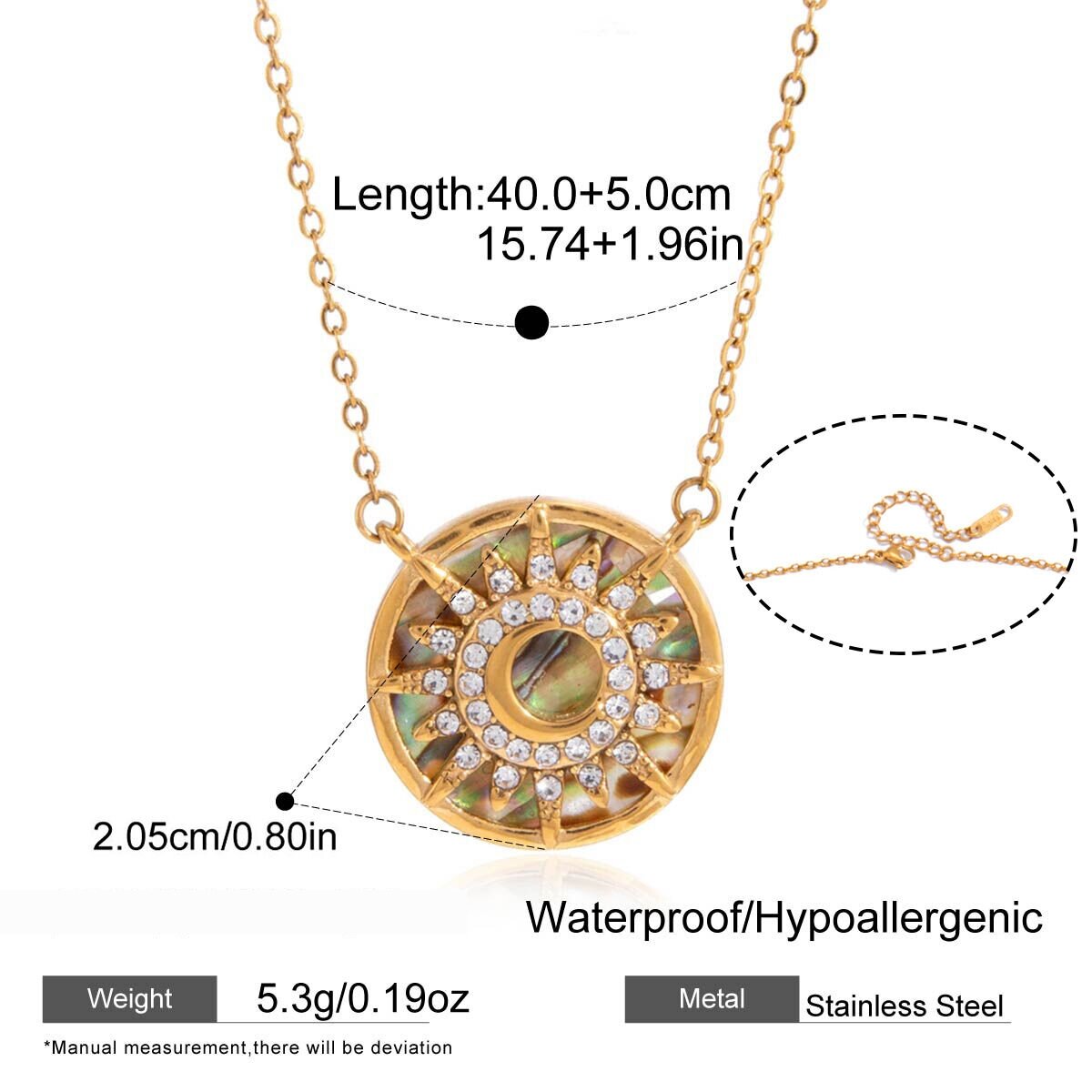 Retro Star Stainless Steel Waterproof Gold Color Zircon Women's Pendant Necklaces 