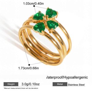 Simple Clover Stainless Steel Waterproof Gold Color Zircon Women's Gemstone Rings h5