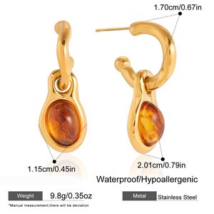 Retro Droplet Resin Gold Color Women's Drop Earrings h5