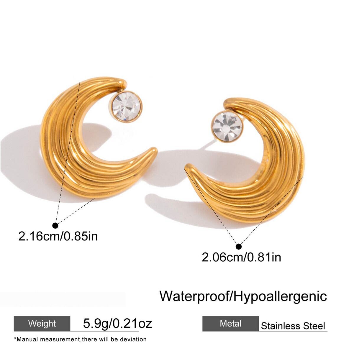 Simple Moon Stainless Steel Waterproof Gold Color Zircon Women's Stud Earrings h5 