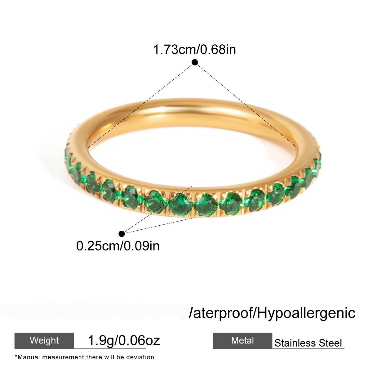 Simple Circle Stainless Steel Waterproof Gold Color Zircon Minimalist Rings 