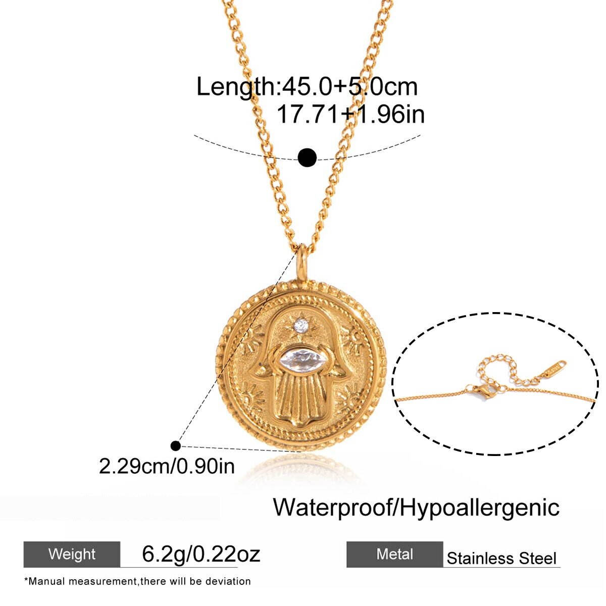 Devil's Eye & Heart Shape Stainless Steel Waterproof Gold Color Zircon Women's Pendant Necklaces h5 