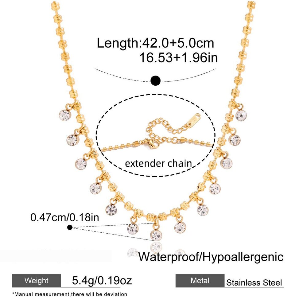 Elegant Rectangle Ellipse Shape Stainless Steel Waterproof Gold Color Zircon Women's Pendant Necklaces