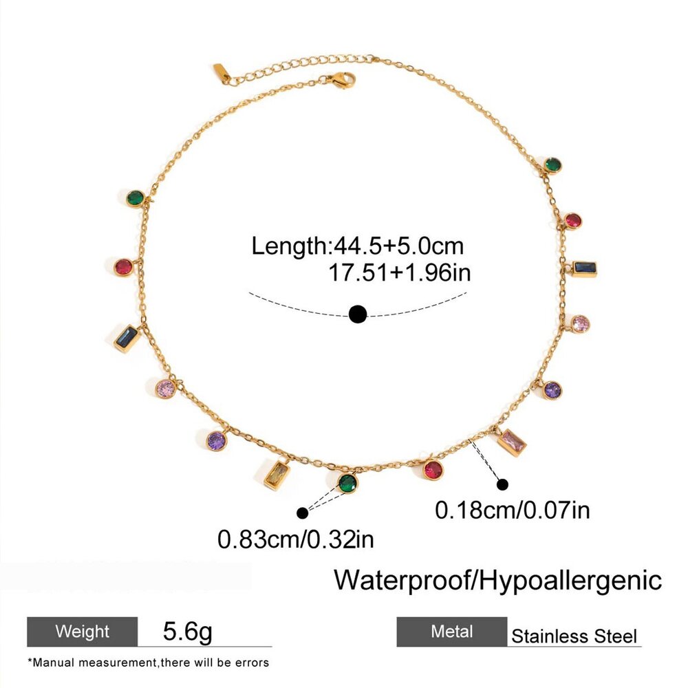 Simple Heart Rectangle Stainless Steel Waterproof Gold Color Zircon Women's Pendant Necklaces