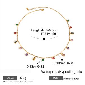 Simple Heart Rectangle Stainless Steel Waterproof Gold Color Zircon Women's Pendant Necklaces h5