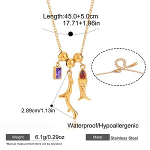 Vacation Fish Stainless Steel Waterproof Gold Color Zircon Women's Pendant Necklaces h5