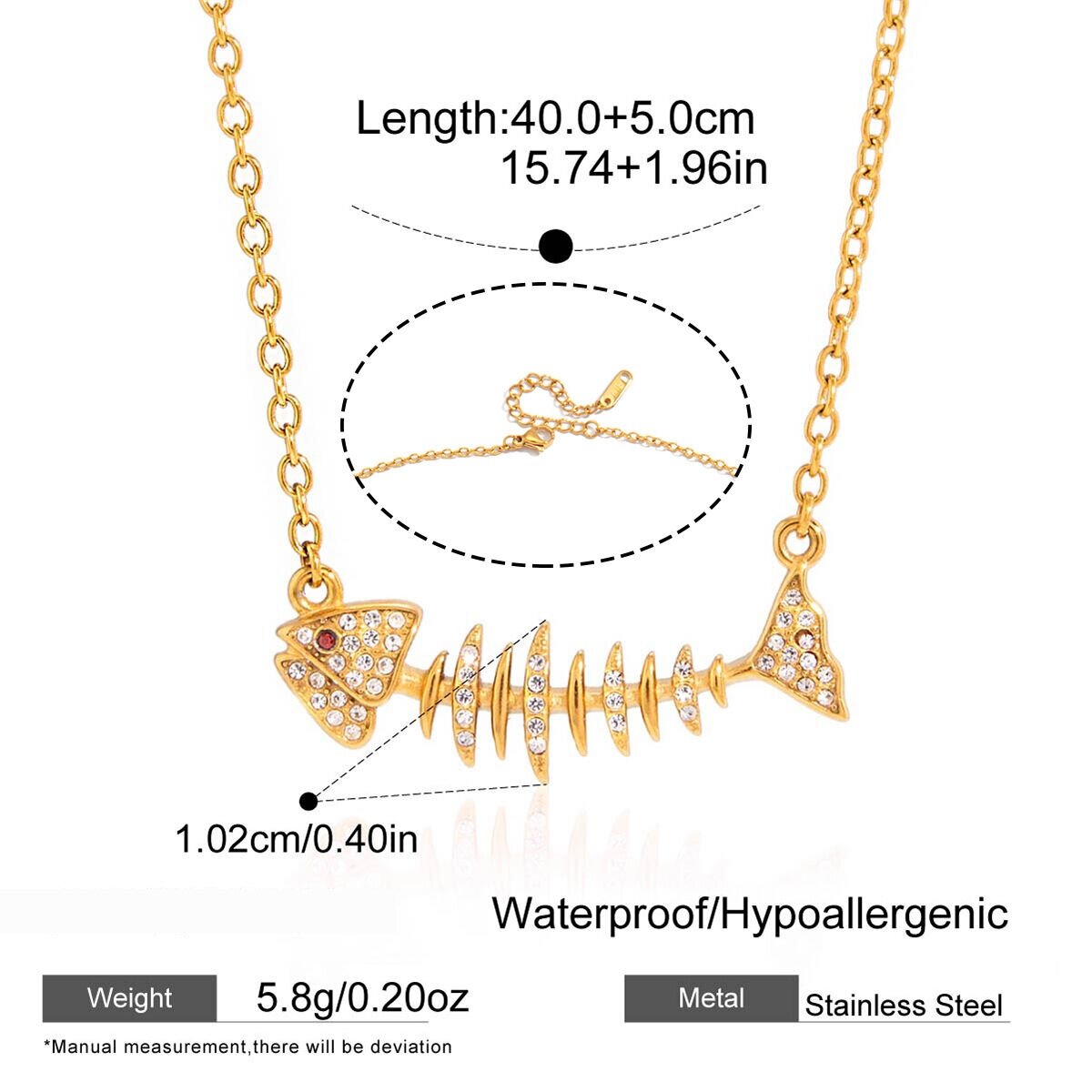 Vacation Fish Stainless Steel Waterproof Gold Color Rhinestone Women's Necklaces Sets h5 