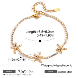 Bracciale Da Donna A Catena In Acciaio Inossidabile Color Oro Impermeabile Con Stelle Marine E Zirconi, Ideale Per Le Vacanze. h5