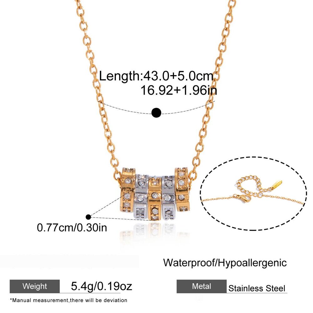 Simple Circle Stainless Steel Waterproof Gold Color Zircon Women's Pendant Necklaces