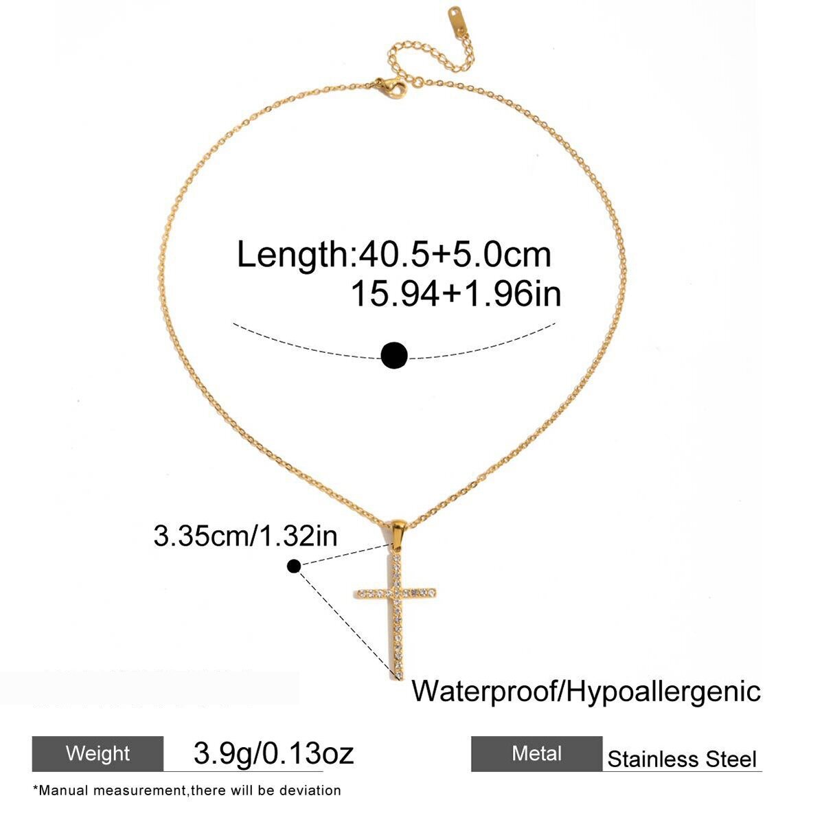 Cross Shape Stainless Steel Waterproof Gold Color Zircon Women's Pendant Necklaces h5 