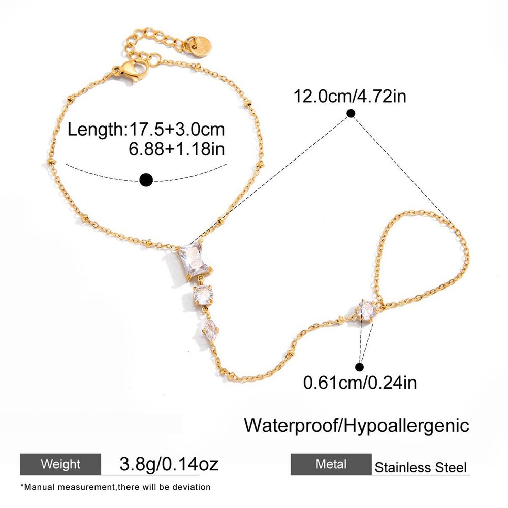 Luxuriöse, Elegante, Tropfenförmige Handkette Aus Wasserdichtem Edelstahl In Goldfarbe Mit Zirkonia Für Damen.