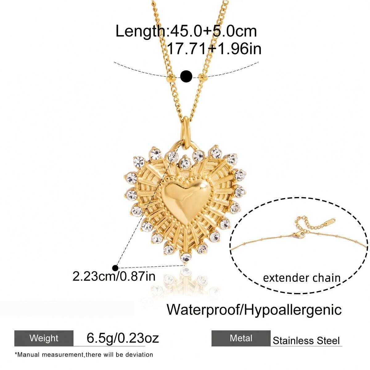 Retro Heart Beads Stainless Steel Waterproof Gold Color Zircon Women's Pendant Necklaces h5 