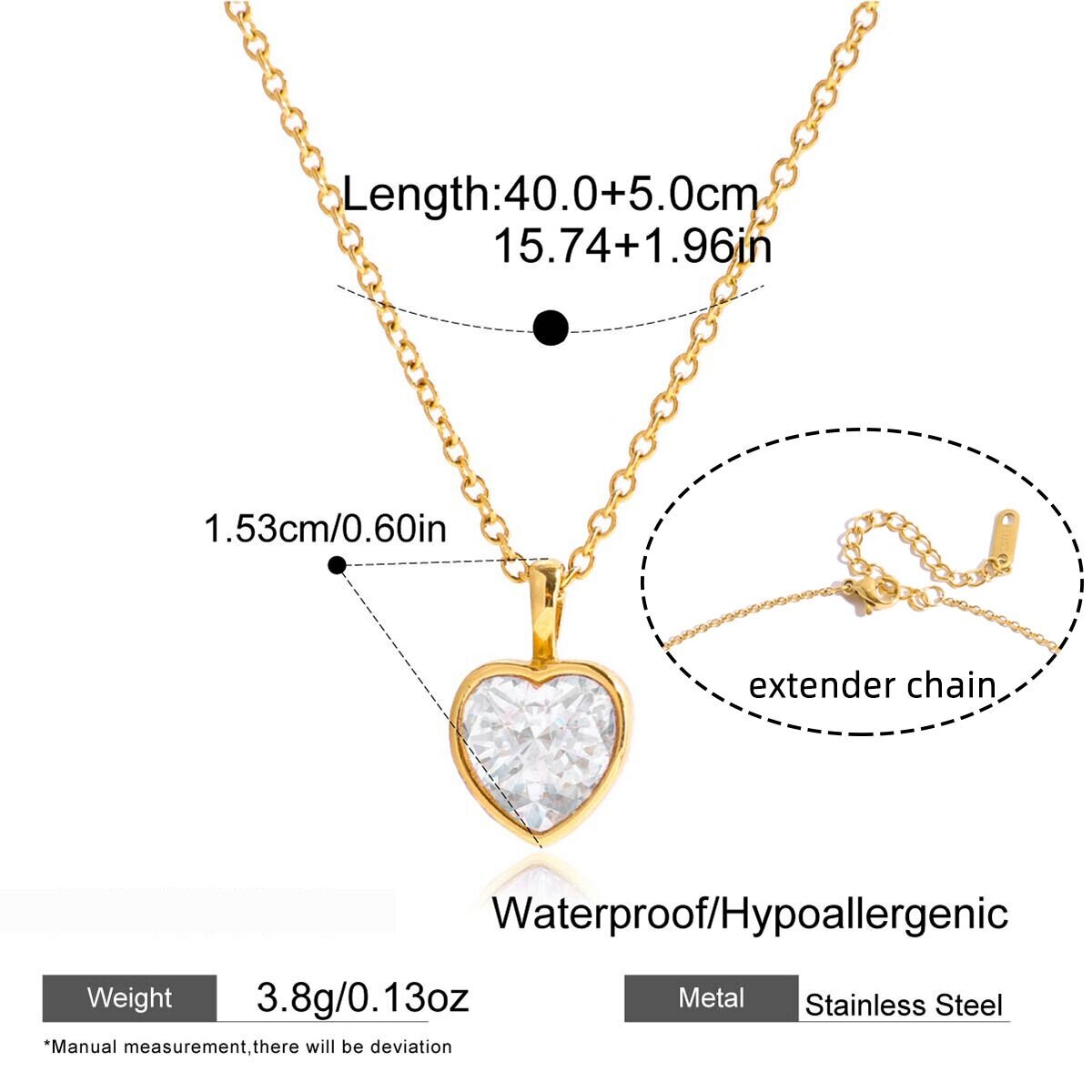 Simple Droplet Heart Stainless Steel Waterproof Gold Color Zircon Women's Pendant Necklaces h5 