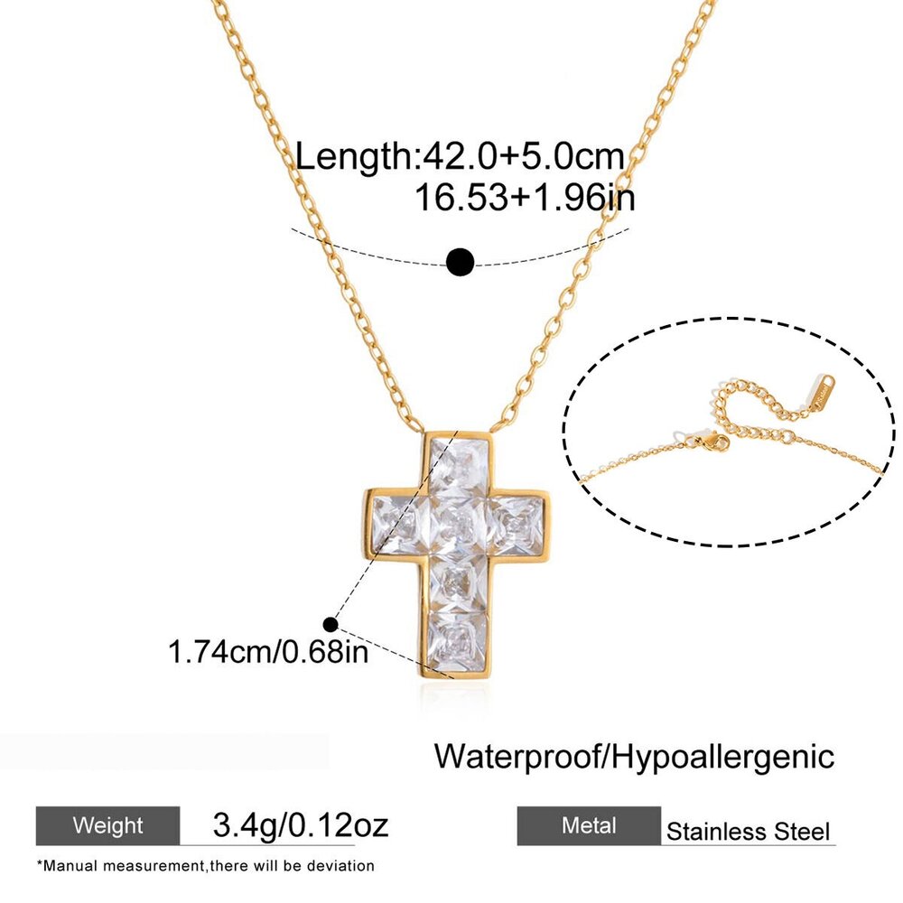Simple Cross Shape Stainless Steel Waterproof Gold Color Zircon Women's Pendant Necklaces