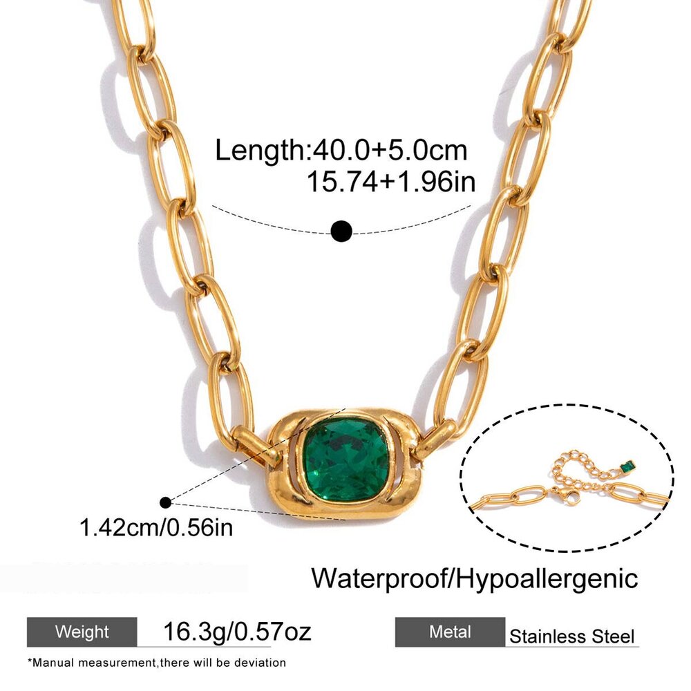 Simple Rectangle Glass Stainless Steel Waterproof Gold Color Women's Pendant Necklaces