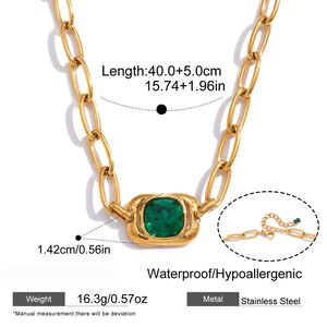 Simple Rectangle Glass Stainless Steel Waterproof Gold Color Women's Pendant Necklaces h5