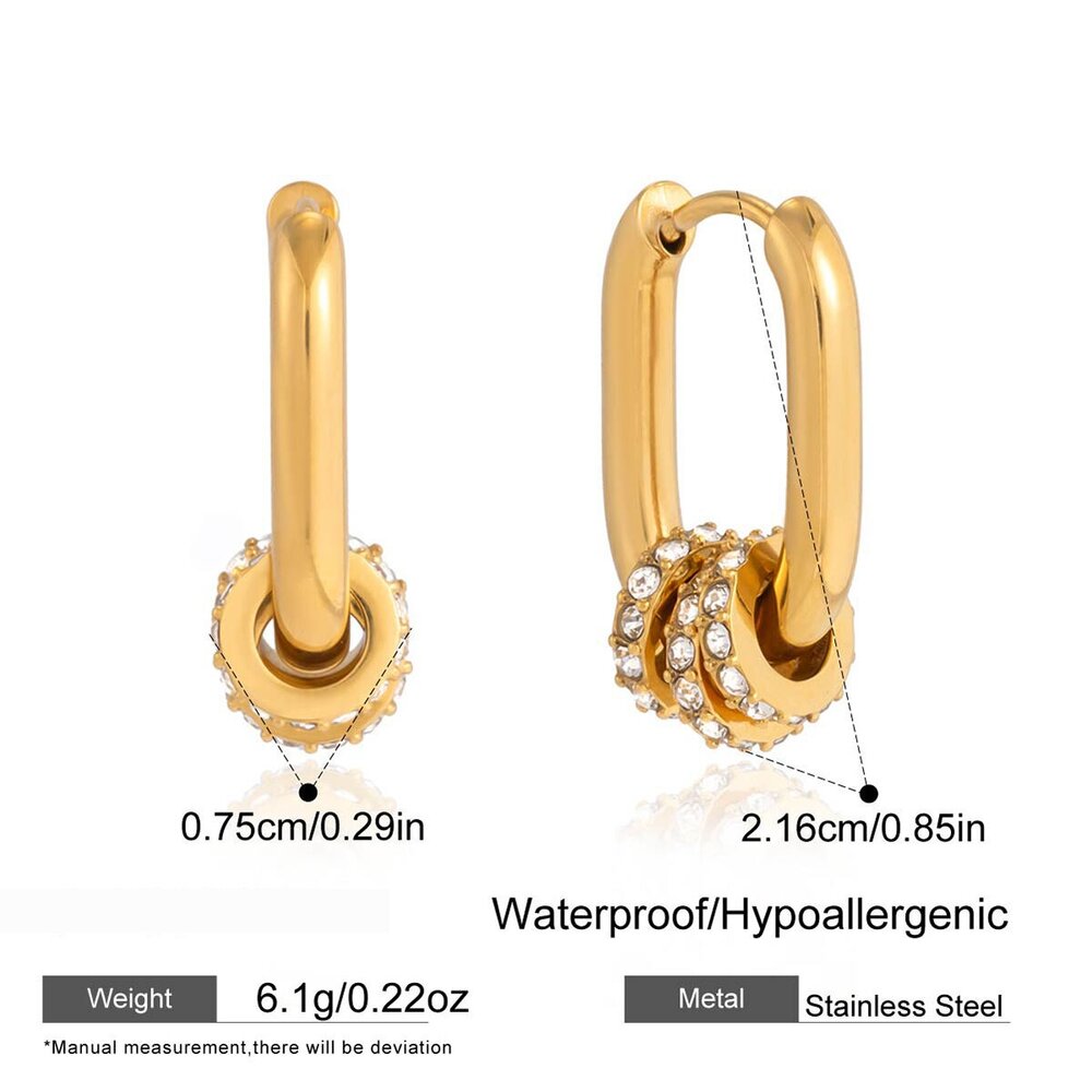 Simple Circle Stainless Steel Waterproof Gold Color Rhinestone Women's Hoop Earrings