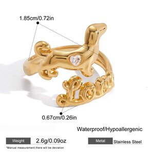 Cute Animal Shape Stainless Steel Waterproof Gold Color Zircon Statement Rings h5