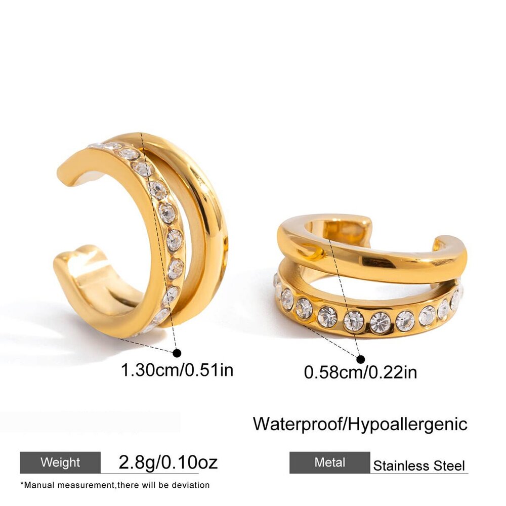 Simple Heart Stainless Steel Waterproof Gold Color Rhinestone Women's Drop Earrings